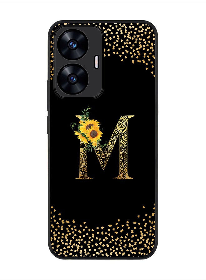 Stylizedd Cover for Realme C55 4G Case , Rugged Black Slim fit Phone Cases   - Custom Monogram Initial Letter Mandala Floral Pattern Alphabet-M (Dark Pink Rose) - Image 1
