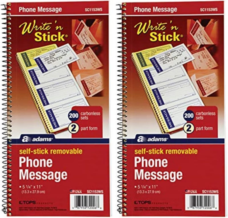 ADAMS Write 'N Stick Message Pad, 2-Part, Carbonless, Blue, 5-1/4" x 11", 200 Sets per Book (SC1153WS) (Pack of 2) - Image 1