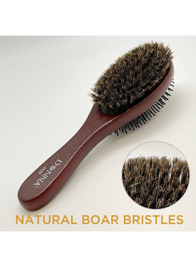 Donna Double Sided Styling Brush for Women - 100% Boar Bristles, Cushioned Wooden Detangling Brush for Wet Hair - Image 3