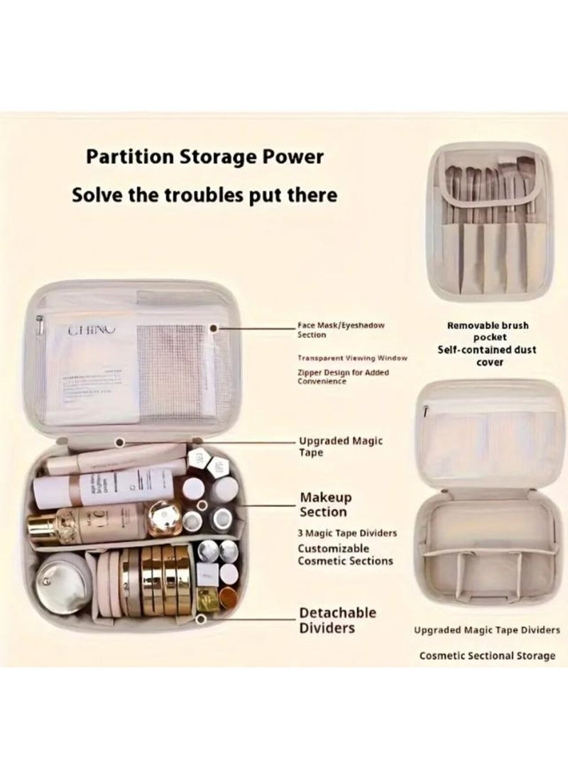 Leather Multi-Layer Makeup Organizer Bag with Adjustable Dividers - BLACK - Image 2