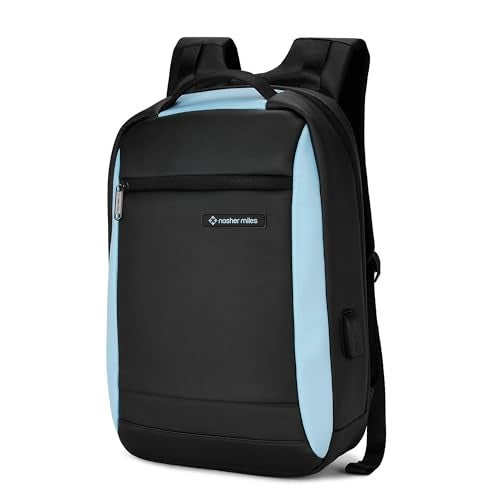 Nasher Miles Madison Passenger Workpack 22 Liters Water Resistant, Padded, Premium Reversed Polyester Black Blue Laptop Backpack | USB charging| Unisex | Ideal For Office (Black & Blue) - Image 1