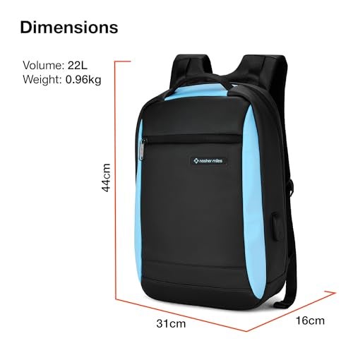 Nasher Miles Madison Passenger Workpack 22 Liters Water Resistant, Padded, Premium Reversed Polyester Black Blue Laptop Backpack | USB charging| Unisex | Ideal For Office (Black & Blue) - Image 5