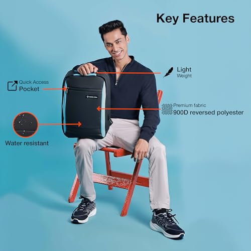 Nasher Miles Madison Passenger Workpack 22 Liters Water Resistant, Padded, Premium Reversed Polyester Black Blue Laptop Backpack | USB charging| Unisex | Ideal For Office (Black & Blue) - Image 2