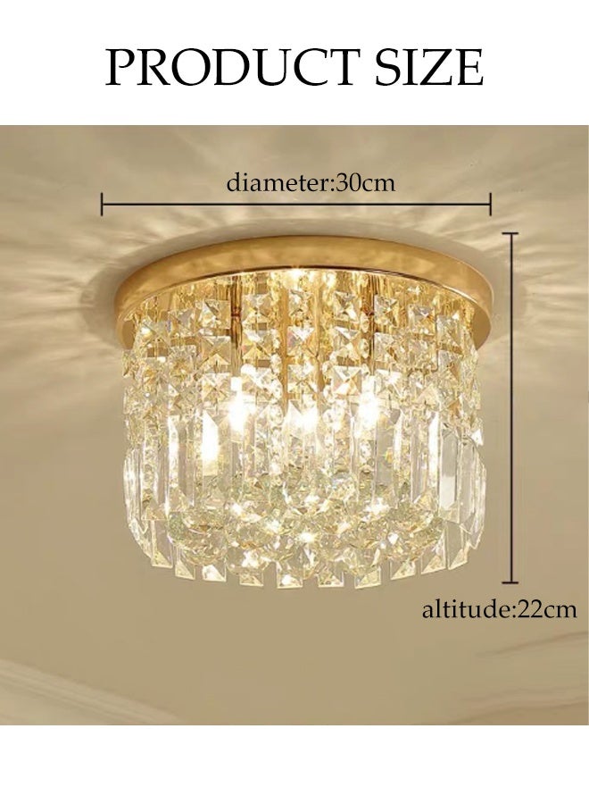 DUNISO Crystal Ceiling Lamp, Corridor Lamp, Entrance Lamp, Three-Color Variable Light, Balcony Cloakroom Aisle Lamp, Round Chandelier, Suitable For Corridor Entrance, Dining Room, Living Room, Study, Bedroom, Stairwell - Image 2