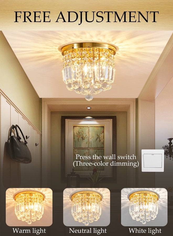 DUNISO Crystal Ceiling Lamp, Corridor Lamp, Entrance Lamp, Three-Color Variable Light, Balcony Cloakroom Aisle Lamp, Round Chandelier, Suitable For Corridor Entrance, Dining Room, Living Room, Study, Bedroom, Stairwell - Image 4