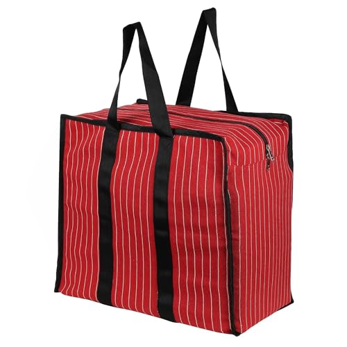 SHIBUI Multipurpose Extra Large Big Heavy Duty Storage Organizer Reusable Canvas Shopper Bag with Strong Handles and Base with Covers Zip (Pack of 1, Red) - Image 1