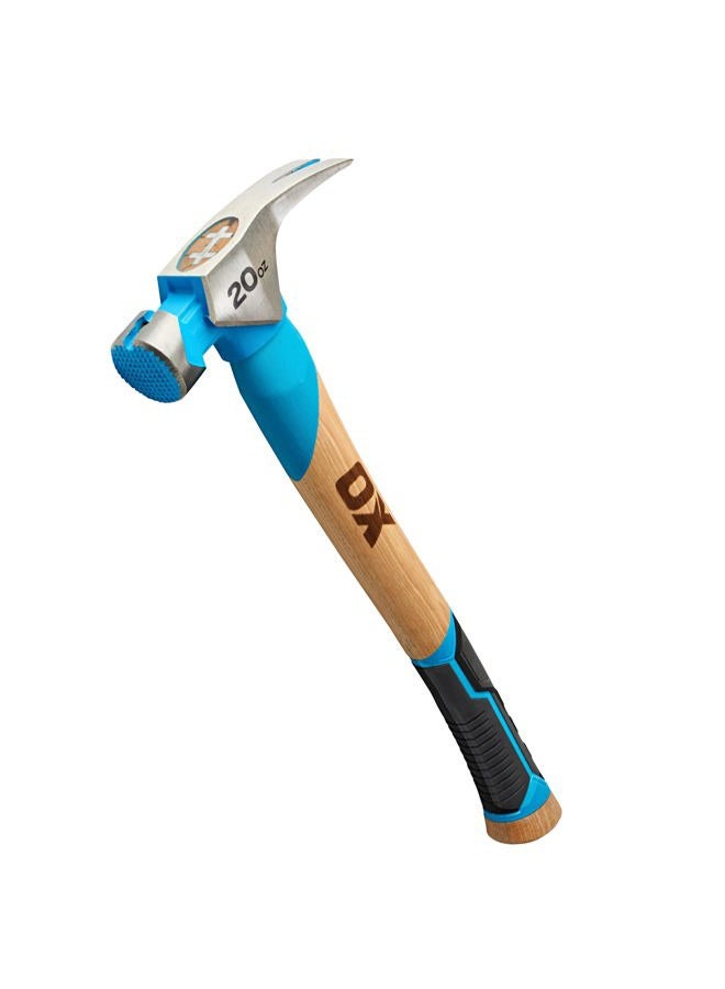 OX Tools Pro 20oz Milled Face Framing Hammer | Curved Hickory Handle with TPR Rubber Grip I Magnetic Nail Holder I Straight RIP Claw for Demolition & Nail Puller - Image 1