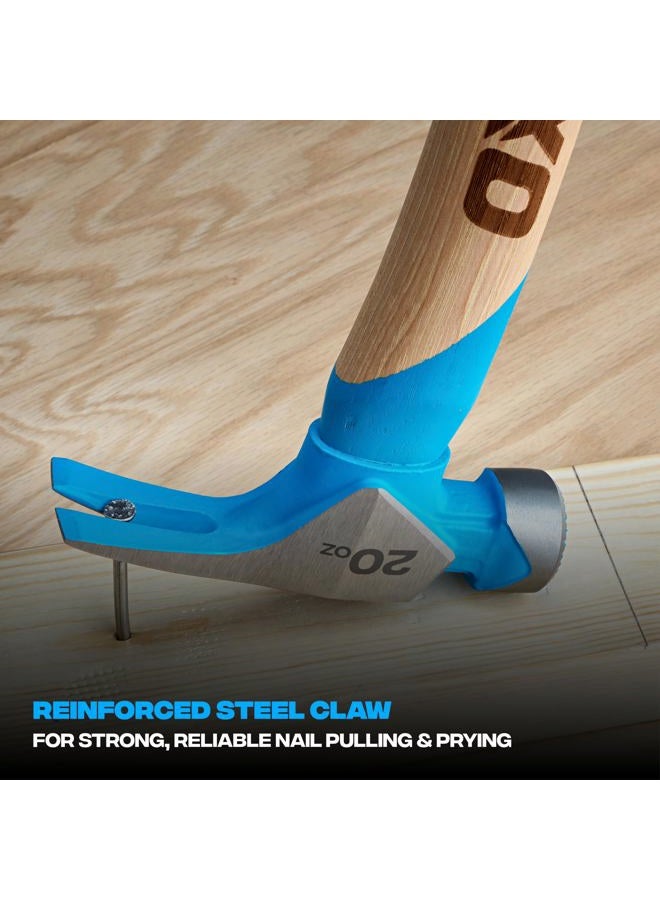 OX Tools Pro 20oz Milled Face Framing Hammer | Curved Hickory Handle with TPR Rubber Grip I Magnetic Nail Holder I Straight RIP Claw for Demolition & Nail Puller - Image 4