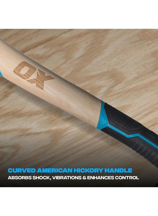 OX Tools Pro 20oz Milled Face Framing Hammer | Curved Hickory Handle with TPR Rubber Grip I Magnetic Nail Holder I Straight RIP Claw for Demolition & Nail Puller - Image 2