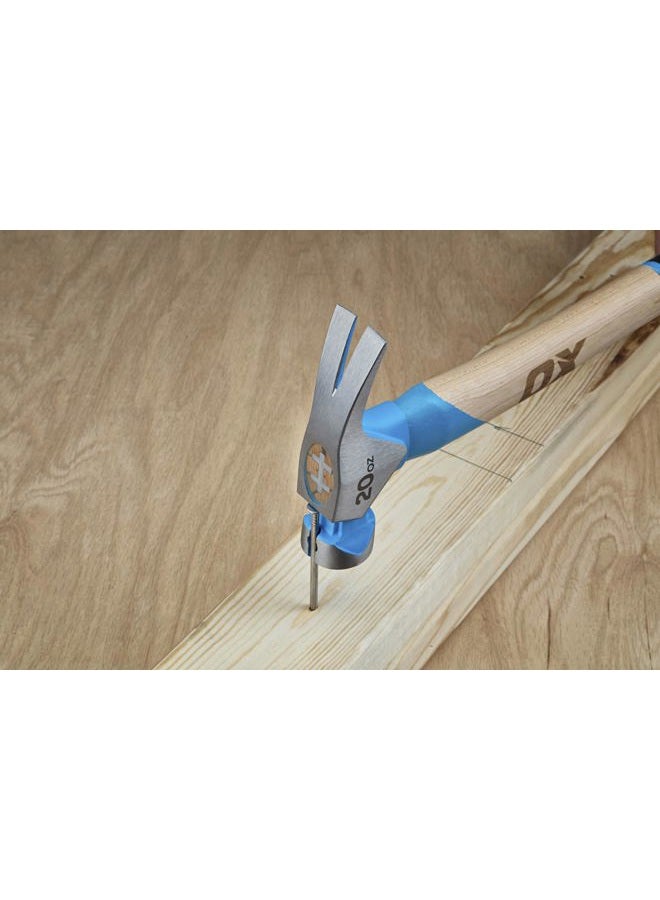 OX Tools Pro 20oz Milled Face Framing Hammer | Curved Hickory Handle with TPR Rubber Grip I Magnetic Nail Holder I Straight RIP Claw for Demolition & Nail Puller - Image 5