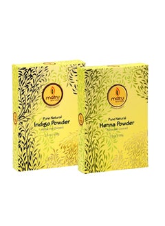 Matru Ayurveda 100 Pure  Natural MehndiHenna 100gms  Indigo 100gms Powder AyurvedicHerbal Hair and Beard DyeColor Kit Chemical Free Covers Gray Hair Strengthens Dull Hair