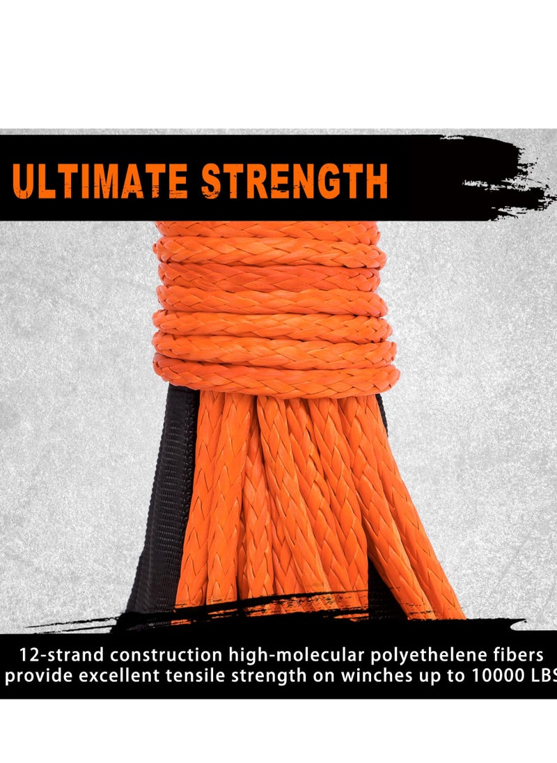 SYOSI Synthetic Winch Rope Line Cable 1/4" x 50ft 10000 LBS with Protective Sleeve Fits 4WD Off Road Vehicle for UTV ATV SUV Truck Orange  - Image 2