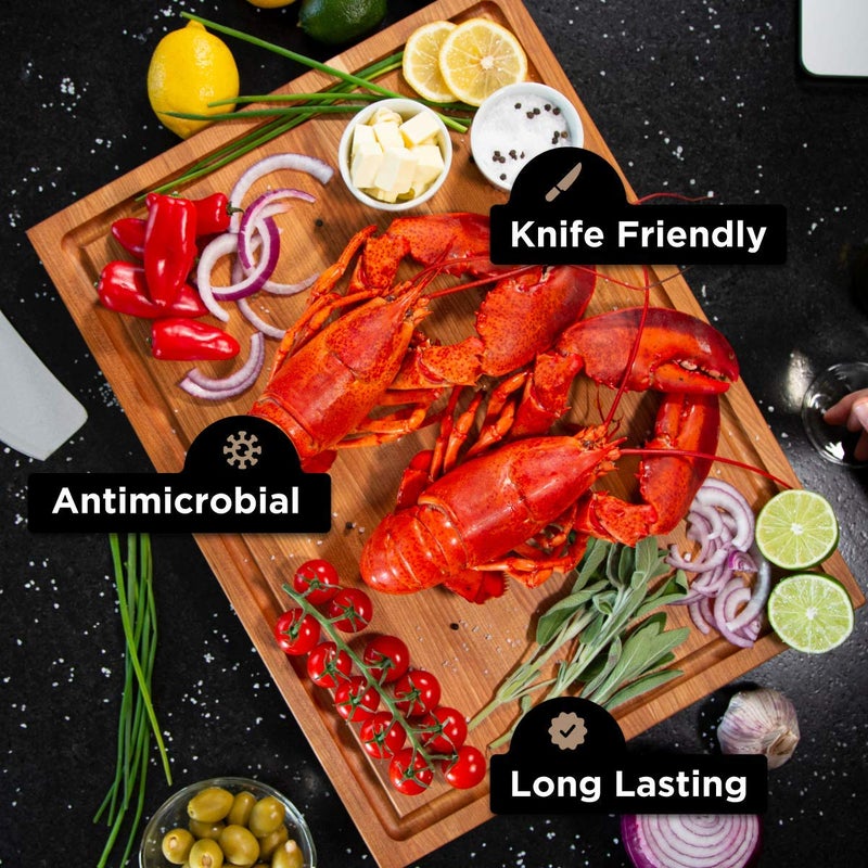 WoodForChef Medium Wood Cutting Board from American Cherry - A Reversible Butcher Block That Comes with Juice Groove for Cutting Meat and Juicy Veggies Easily - Cherry Chopping Board - 16x12x1.5 inches - Image 2