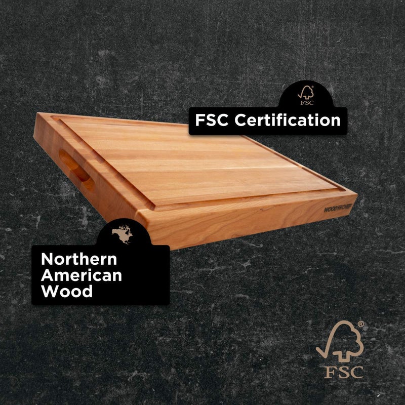 WoodForChef Medium Wood Cutting Board from American Cherry - A Reversible Butcher Block That Comes with Juice Groove for Cutting Meat and Juicy Veggies Easily - Cherry Chopping Board - 16x12x1.5 inches - Image 5