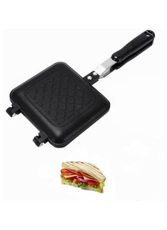 Generic 1pcs Grilled Sandwich Frying Pan Stovetop Toasted Panini Maker with Handle Flip Grill Pan Nonstick Double Sided Aluminum Flip Maker for Home Cooks Toasties, Kitchen, Breakfast, Camping, (Black)  - Image 1
