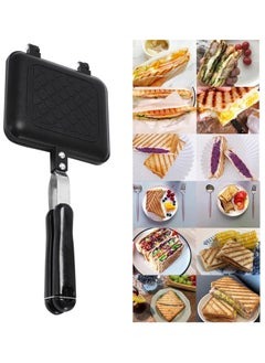 Generic 1pcs Grilled Sandwich Frying Pan Stovetop Toasted Panini Maker with Handle Flip Grill Pan Nonstick Double Sided Aluminum Flip Maker for Home Cooks Toasties, Kitchen, Breakfast, Camping, (Black)  - Image 2