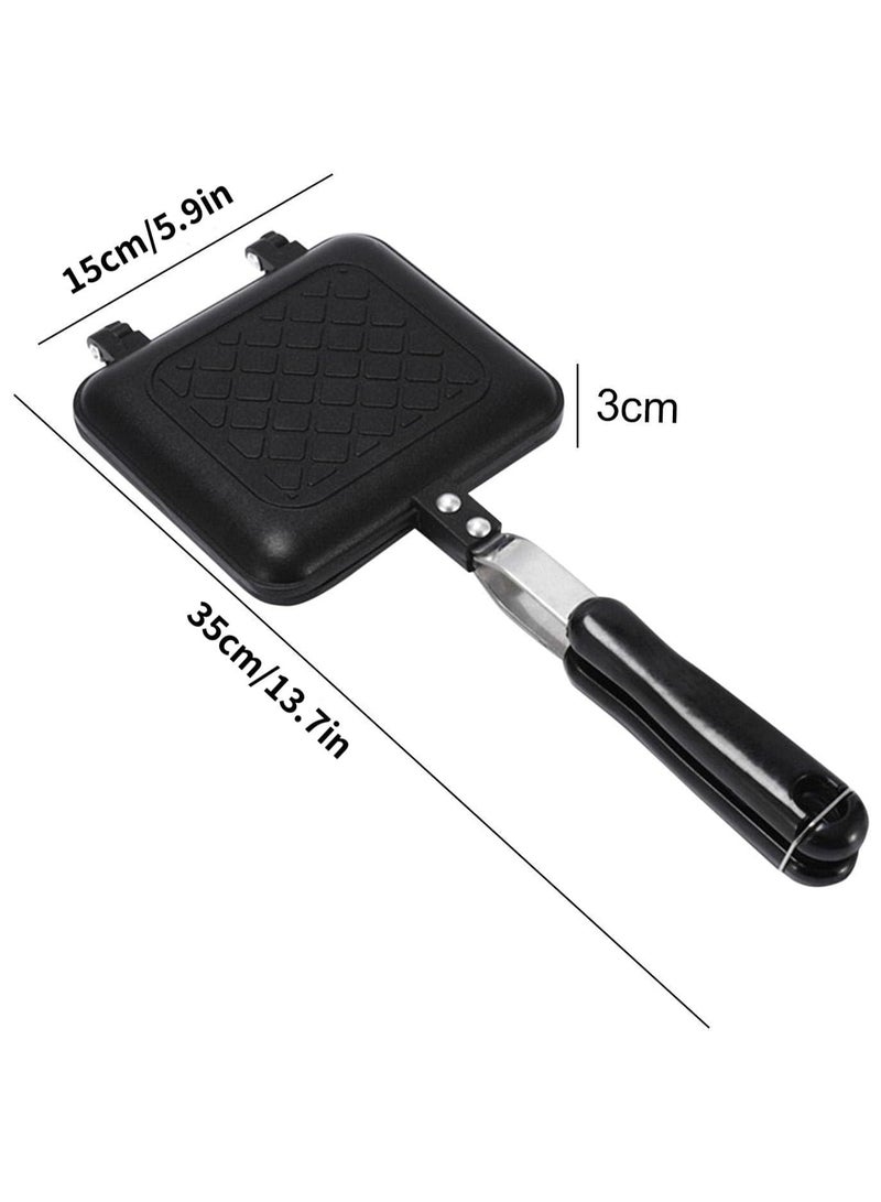 1pcs Grilled Sandwich Frying Pan Stovetop Toasted Panini Maker with Handle Flip Grill Pan Nonstick Double Sided Aluminum Flip Maker for Home Cooks Toasties, Kitchen, Breakfast, Camping, (Black)  - Image 3