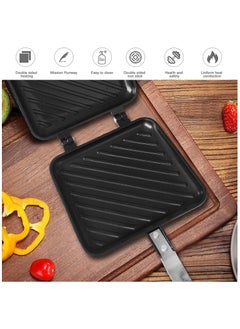 Generic 1pcs Grilled Sandwich Frying Pan Stovetop Toasted Panini Maker with Handle Flip Grill Pan Nonstick Double Sided Aluminum Flip Maker for Home Cooks Toasties, Kitchen, Breakfast, Camping, (Black)  - Image 4