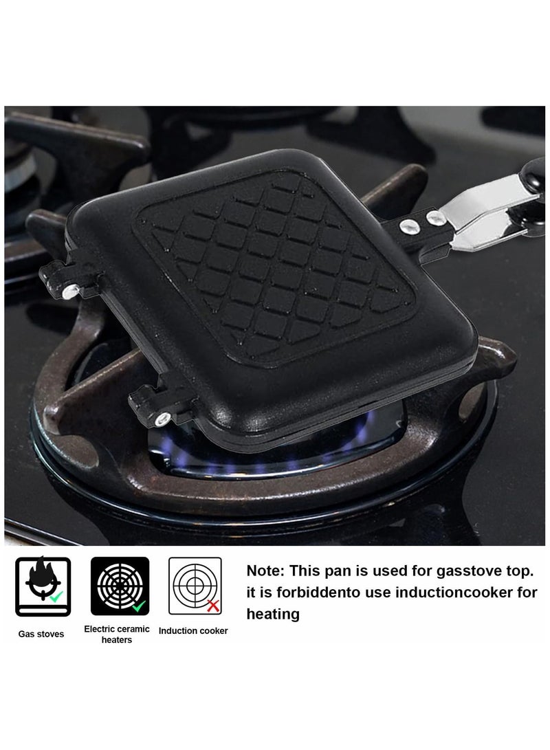 1pcs Grilled Sandwich Frying Pan Stovetop Toasted Panini Maker with Handle Flip Grill Pan Nonstick Double Sided Aluminum Flip Maker for Home Cooks Toasties, Kitchen, Breakfast, Camping, (Black)  - Image 5