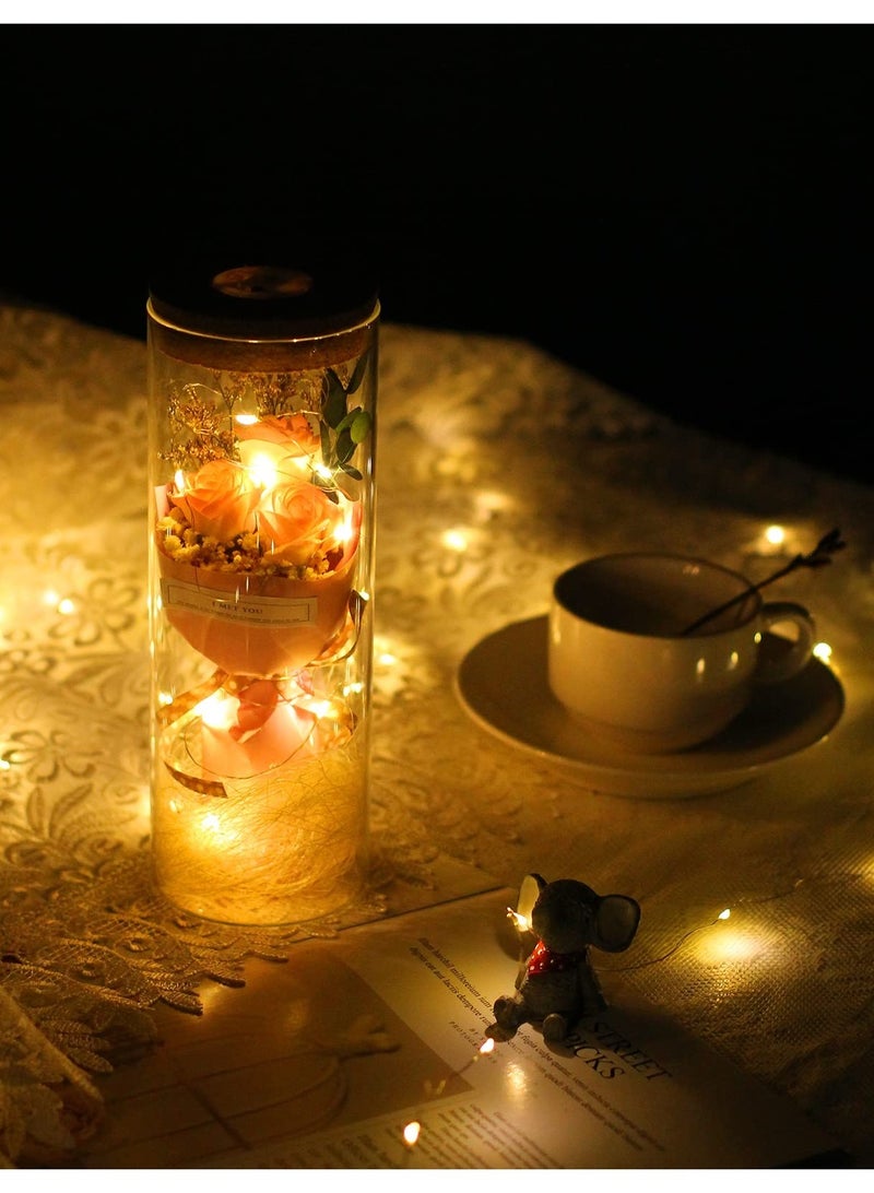 SOLARAE Artificial Preserved Flower Ornament Rose Bouquet Flower with Glass Coverï¼ŒRose Flower Gifts for Women Mom Grandma Wife,Gift for Valentine's Day&Mothers Day, Peach Pink Rose - Image 2