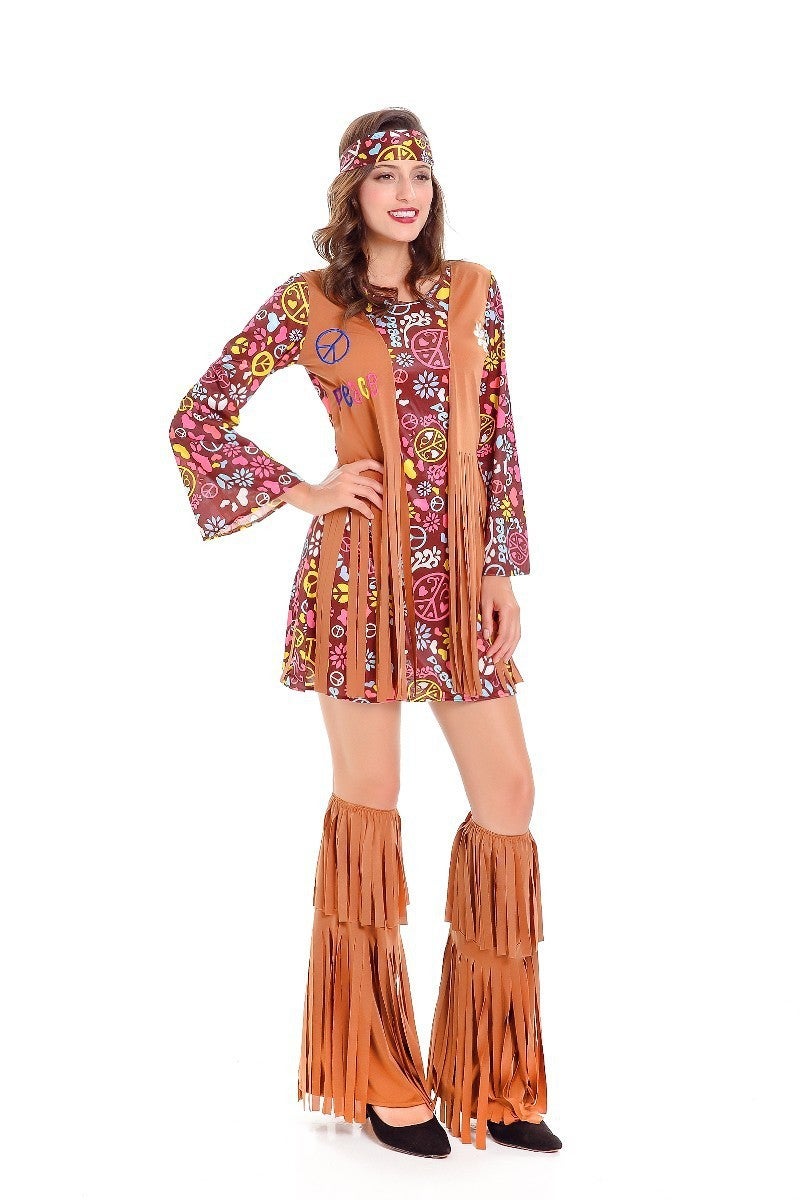 2024 Womens Tassel Hippie Costume Vintage Hippie Vintage Performance Costume Halloween Arabian Costume Color 