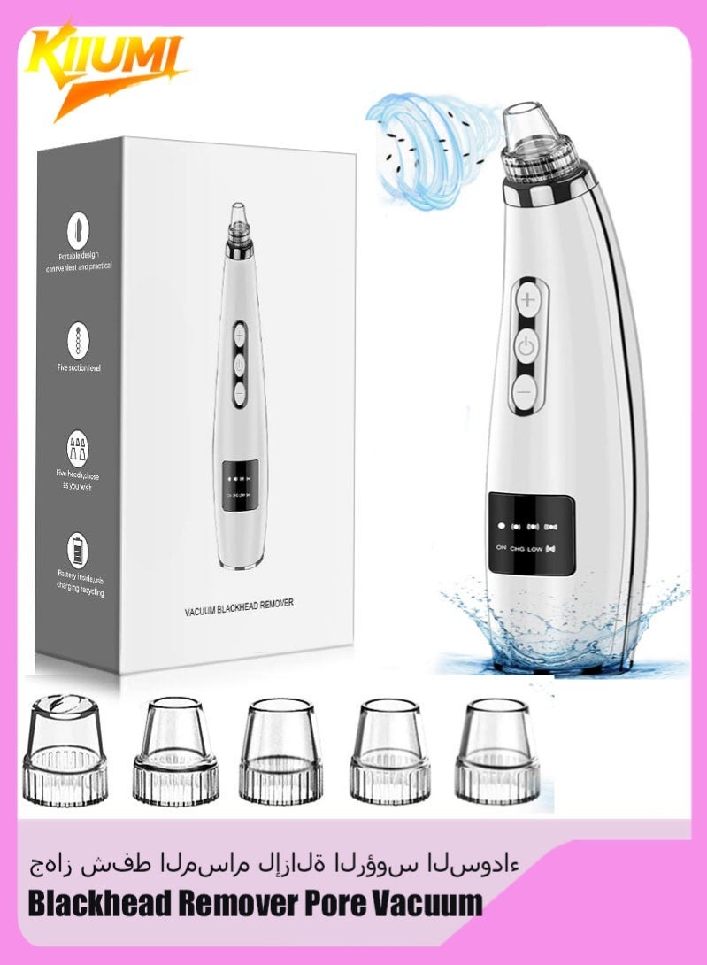 KIIUMI Blackhead Remover Pore Vacuum,Blackhead Vacuum,Facial Pore Cleaner with 5 Adjustable Suction Levels, 5 Probes, USB Rechargeable Pore Cleaner for Men&Women,Acne Extractor Remover Vacuum Cleaning Instrument - Image 1