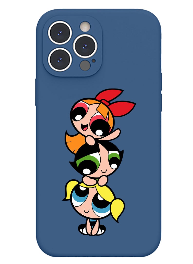 Theodor Protective Slim Fit Case Liquid Silicone Cover with Full Body Protection Anti-Scratch Shockproof Case For iPhone 14 Pro Max Blue  - Pretty Girls Illustration - Image 1