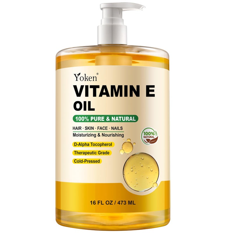 Yoken Vitamin E Oil 16 Fl Oz Vitamina E Oil for Skin Bulk Vitamine oils for Face,Cold Pressed Hexane Free Formula Liquid Perfect Care Bath and Body oils - Image 1