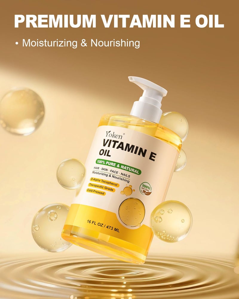 Yoken Vitamin E Oil 16 Fl Oz Vitamina E Oil for Skin Bulk Vitamine oils for Face,Cold Pressed Hexane Free Formula Liquid Perfect Care Bath and Body oils - Image 2