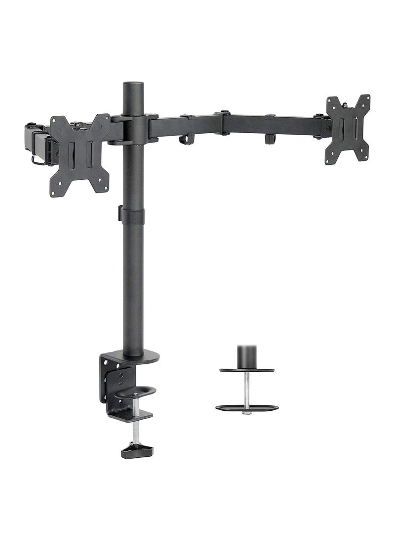 Dual LCD LED Monitor Desk Mount Stand with C-clamp and Bolt-Through Grommet Options | Heavy Duty Fully Adjustable Arms Hold Two (2) Screens up to 27" - Image 1
