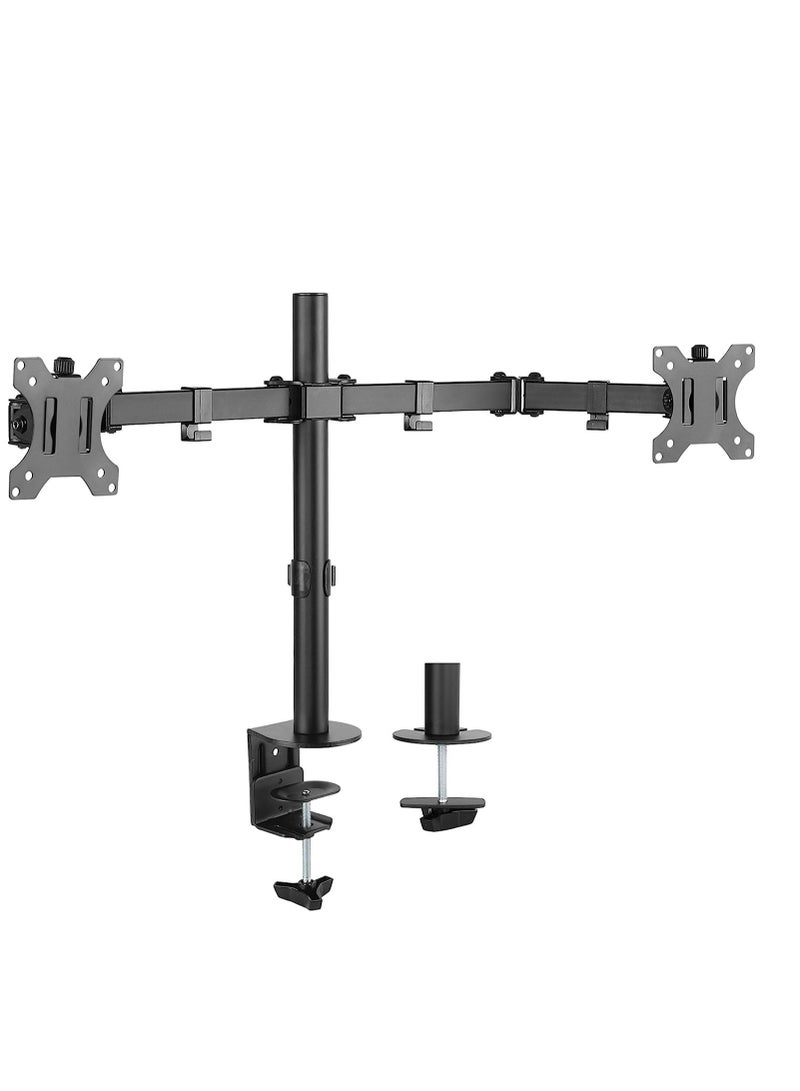Dual LCD LED Monitor Desk Mount Stand with C-clamp and Bolt-Through Grommet Options | Heavy Duty Fully Adjustable Arms Hold Two (2) Screens up to 27" - Image 2