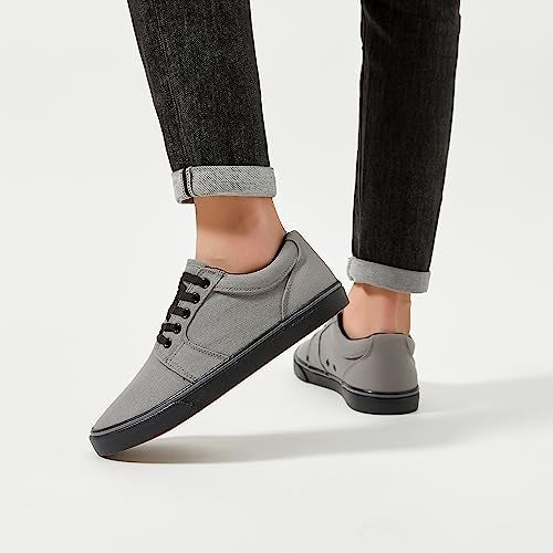 BENPAO Mens White Casual Shoes All Black Fashion Sneakers for Men Low Top Lace Up Canvas Shoes(Dark Grey,us10) - Image 5
