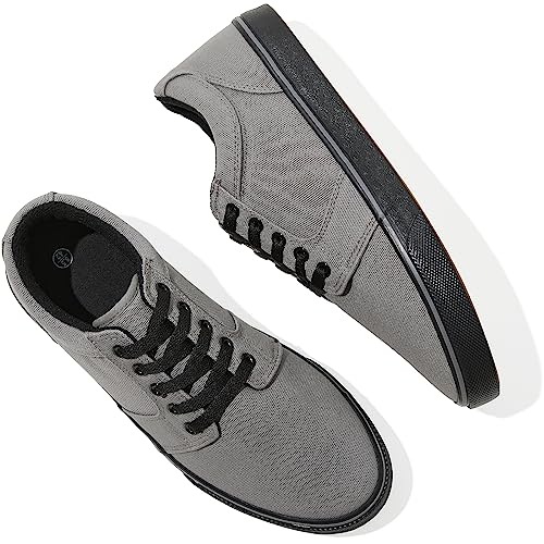 BENPAO Mens White Casual Shoes All Black Fashion Sneakers for Men Low Top Lace Up Canvas Shoes(Dark Grey,us10) - Image 1