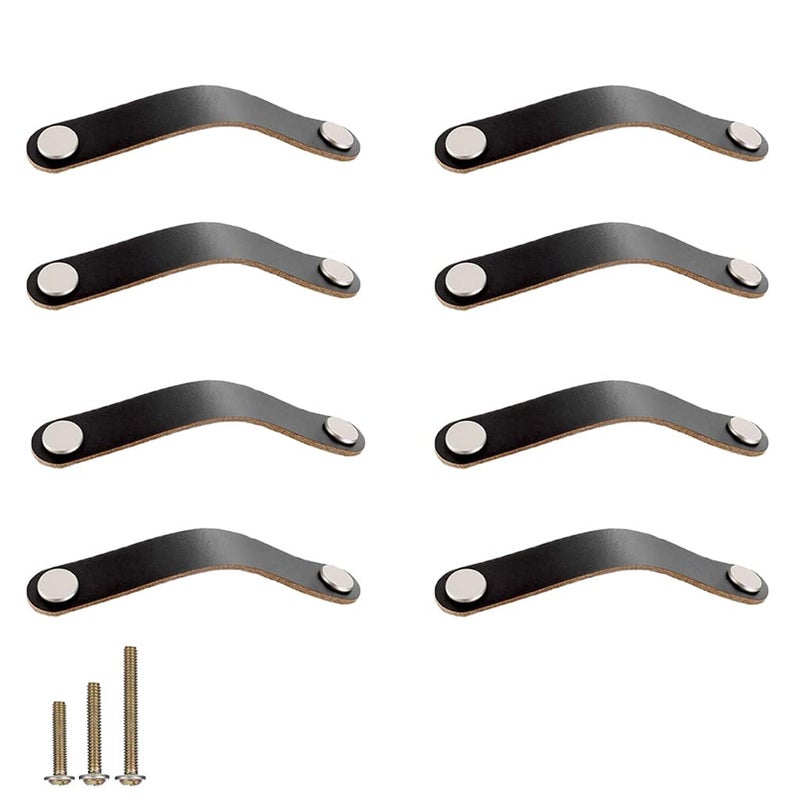 ESreake yusheng 8 Pack Soft Genuine Leather Drawer Pulls HandleWardrobe Cabinets Kitchen Closet Knobs Door Pulls Handles knobs with ScrewsHome Decoration Handmade 8 Pack 56 Black