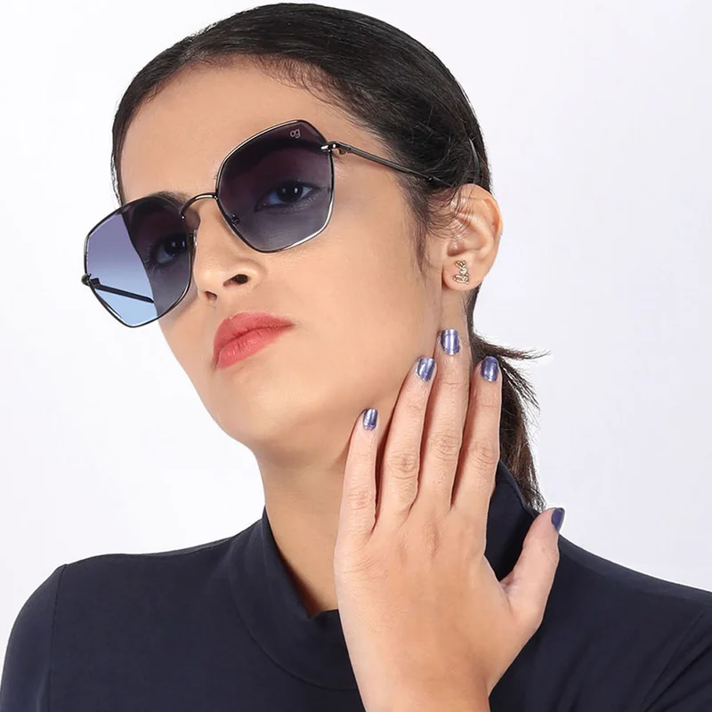 Woggles Latest & Stylish UV Protected BlueX Black Hexagonal Sunglasses for Women