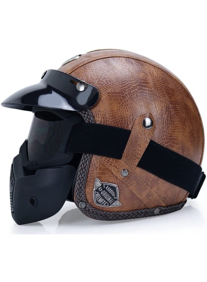 Voss Brown Pattern Tan Mask Fashion Handmade Personalized Retro Helmet Men's And Women's Tram Four Seasons Helmet Gray Cool 3/4 Leather Helmet