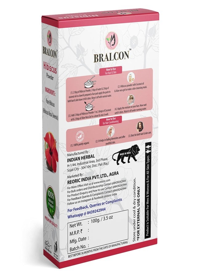 BRALCON Organic Pomegranate Peel Powder, Hibiscus Powder Combo-200g(100g x 2 Pack) |Dry Pomegranate Peel Powder, Hibiscus Flower Powder for Hair Pack & Face Pack| Skin Care & Hair Care Powder - Image 3