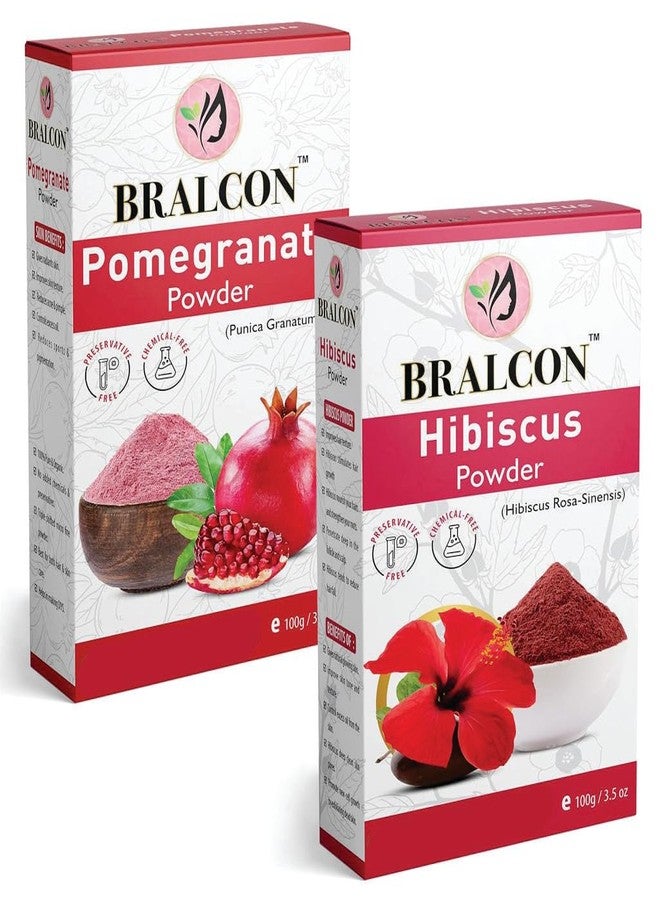 BRALCON Organic Pomegranate Peel Powder, Hibiscus Powder Combo-200g(100g x 2 Pack) |Dry Pomegranate Peel Powder, Hibiscus Flower Powder for Hair Pack & Face Pack| Skin Care & Hair Care Powder - Image 1