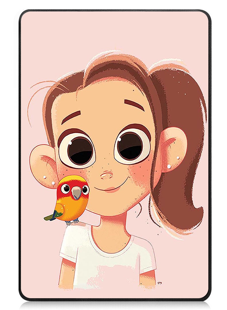 Theodor Protective Flip Case For Samsung Galaxy Tab S9 FE With Trifold Stand Auto Wake Sleep Shockproof Cover Little Girl with Sparrow - Image 1