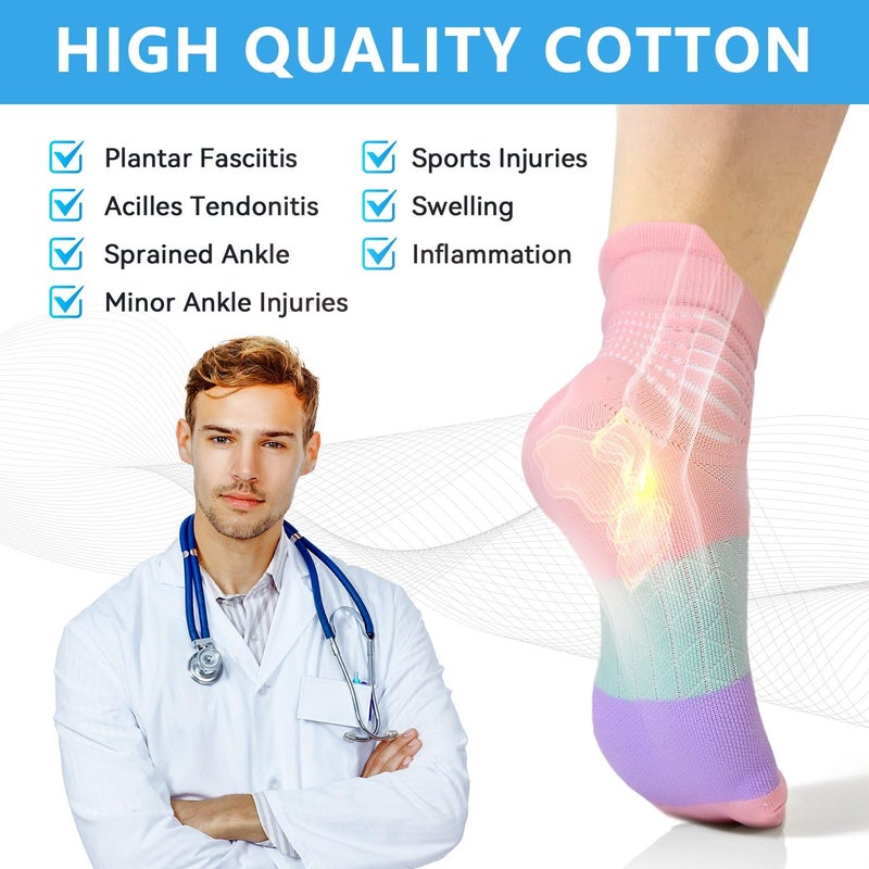 IRAMY Compression Ankle Support Socks Women Coolmax Wicking Cushioned Athletic Plantar Fasciitis Relief,Black+White+Grey,3 Pairs,Medium - Image 5