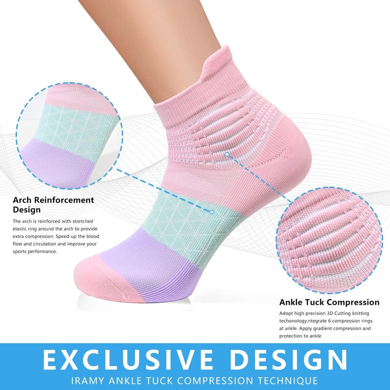 IRAMY Compression Ankle Support Socks Women Coolmax Wicking Cushioned Athletic Plantar Fasciitis Relief,Black+White+Grey,3 Pairs,Medium - Image 2