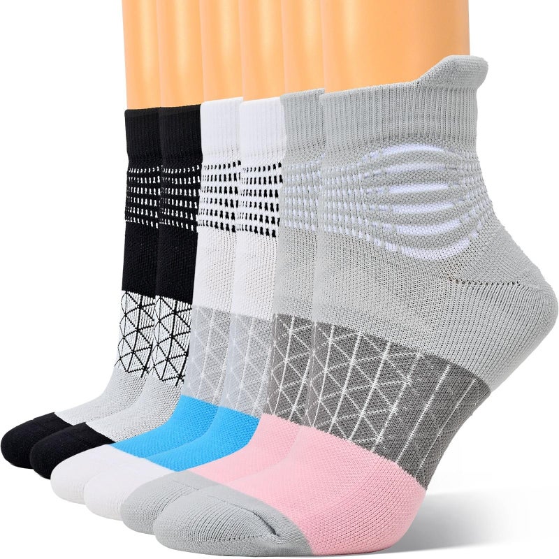 IRAMY Compression Ankle Support Socks Women Coolmax Wicking Cushioned Athletic Plantar Fasciitis Relief,Black+White+Grey,3 Pairs,Medium - Image 1