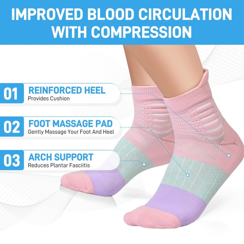 IRAMY Compression Ankle Support Socks Women Coolmax Wicking Cushioned Athletic Plantar Fasciitis Relief,Black+White+Grey,3 Pairs,Medium - Image 4