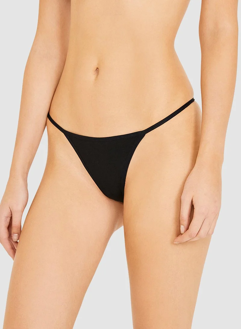 Penti Basic Black Cotton Thong Panties