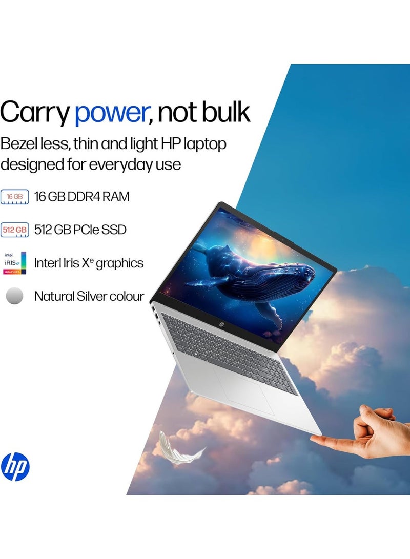 HP 15-fd0498nia Laptop | 13th Gen Intel Core i5-1334U | 16GB DDR4 RAM | 512GB SSD | 15.6" FHD Display | Intel Iris Xe Graphics | Middle East English Keyboard | English Silver - Image 2