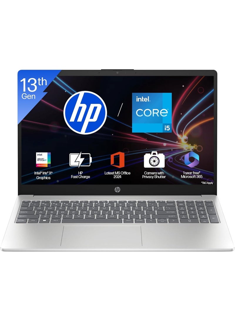 HP 15-fd0498nia Laptop | 13th Gen Intel Core i5-1334U | 16GB DDR4 RAM | 512GB SSD | 15.6" FHD Display | Intel Iris Xe Graphics | Middle East English Keyboard | English Silver - Image 1