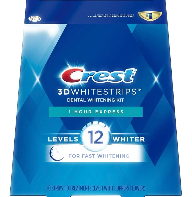 Crest 3D Whitestrips, 1 Hour Express, Teeth Whitening Strip Kit, 20 Strips (10 Count Pack) - Image 1