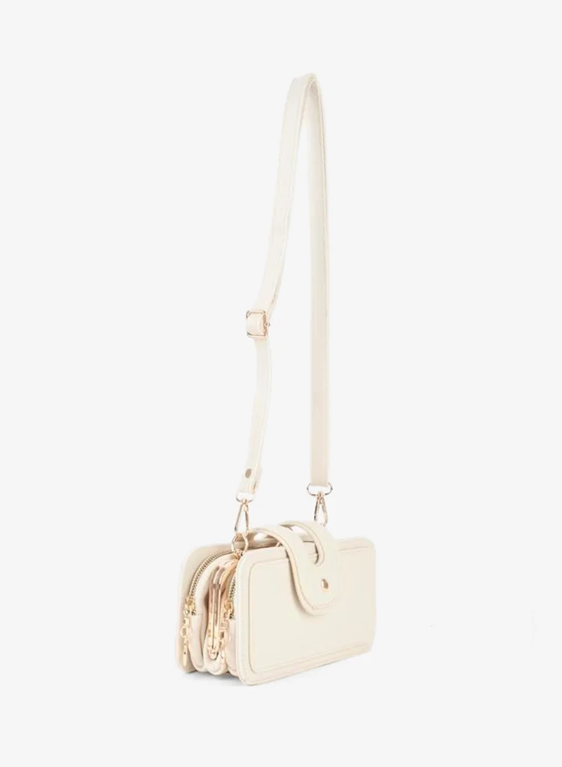 Women's Gonca Cream Small Size 3-Compartment Coin Zip and Snap Closure Hand, Arm and Shoulder Bag.
