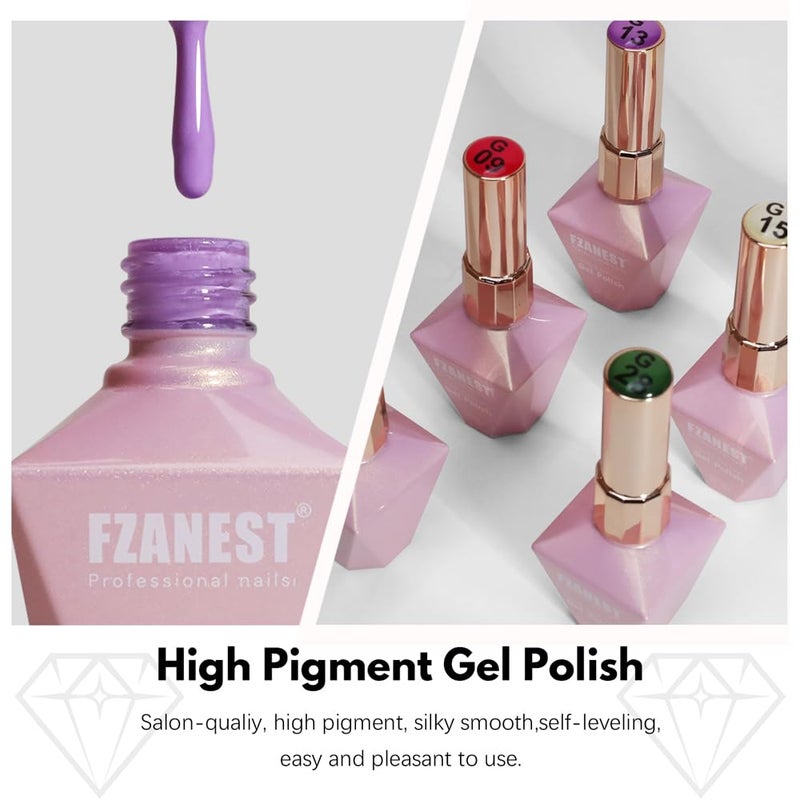 FZANEST HEMA-Free Gel Nail Polish Set, Tpo-free 72pcs 12ML High Shine Top Coat Base Builder Gel With 68 Bright Colors Nude Pink Red White Black All Seasons Gel Polish Kit For Home DIY Nail Salon Use - Image 4