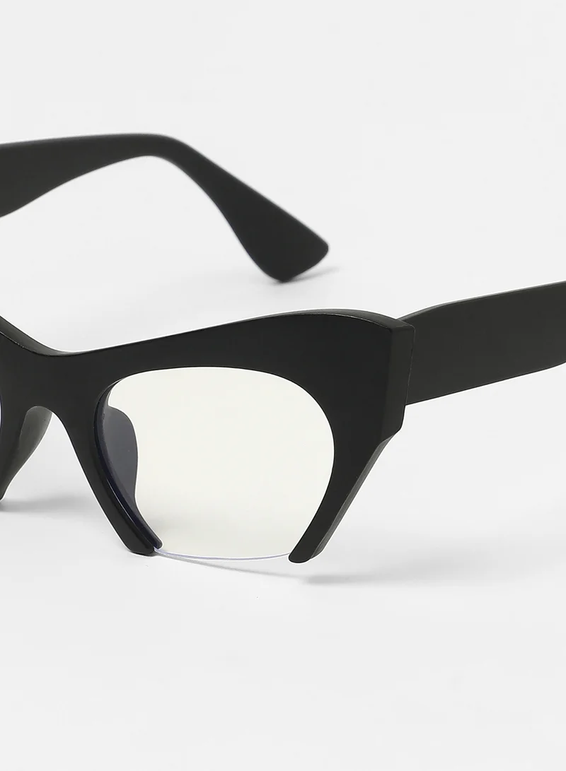 صوص هاوت Haute Sauce Women's The Abstract Half-Rim Cateye Sunglasses For Casual Wear | One-Size | Onyx Black Polycarbonate Frame | Transparent Polarized Lens | Half-Rim | Eyewear For Woman & Girls